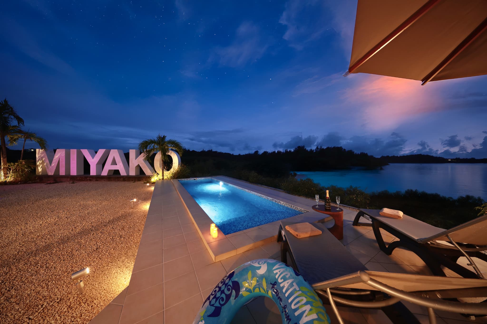 Night pool view in Miyakojima